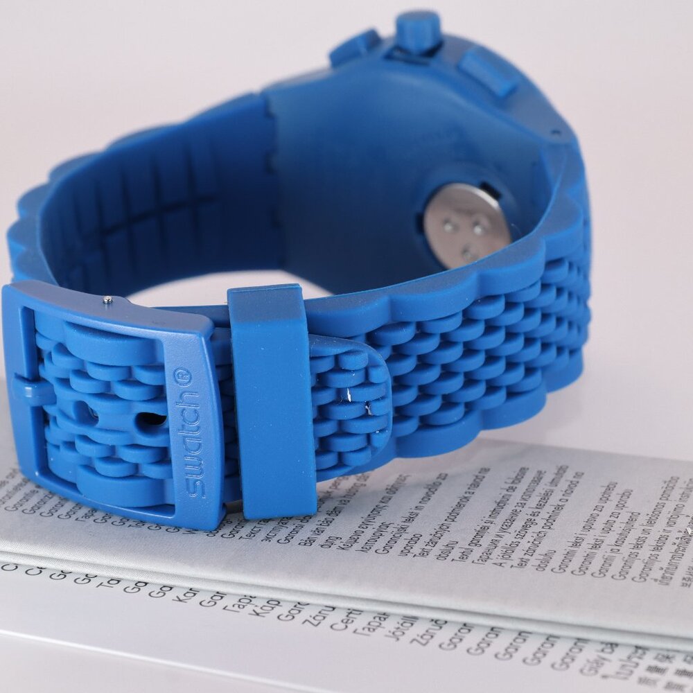 Swiss Limited Rare Swatch Chronograph Plastic Susn415 Triple Blu New 42MM Blue - Picture 9 of 10